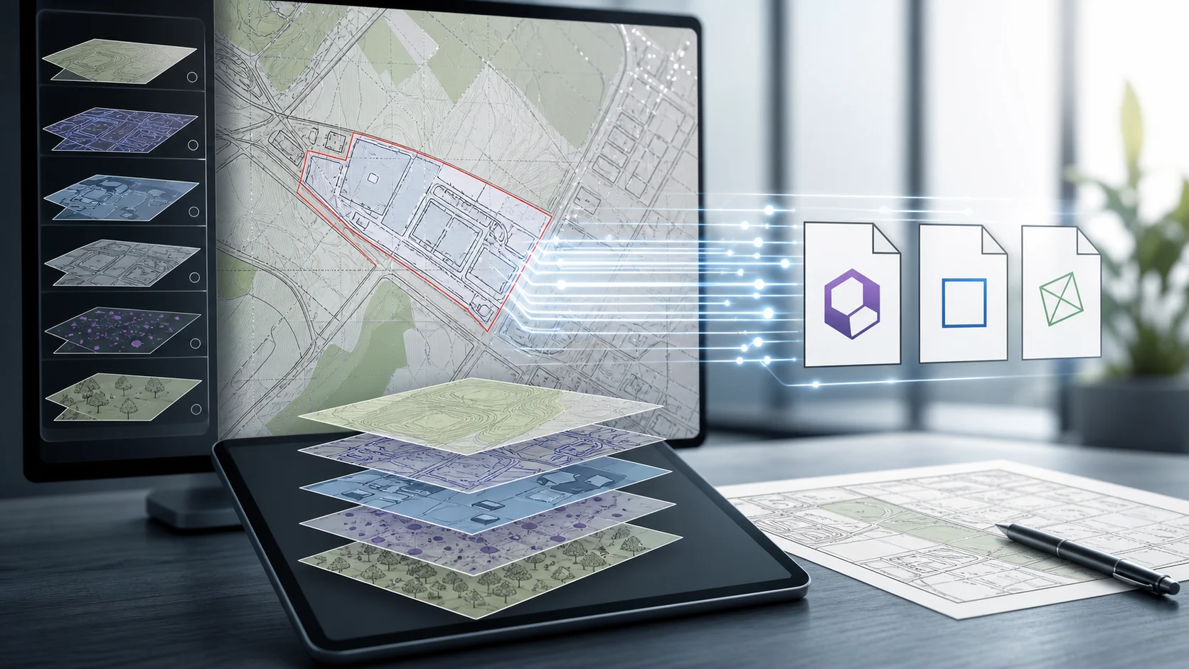OS MasterMap CAD and GIS export workflow with layered mapping and file outputs.