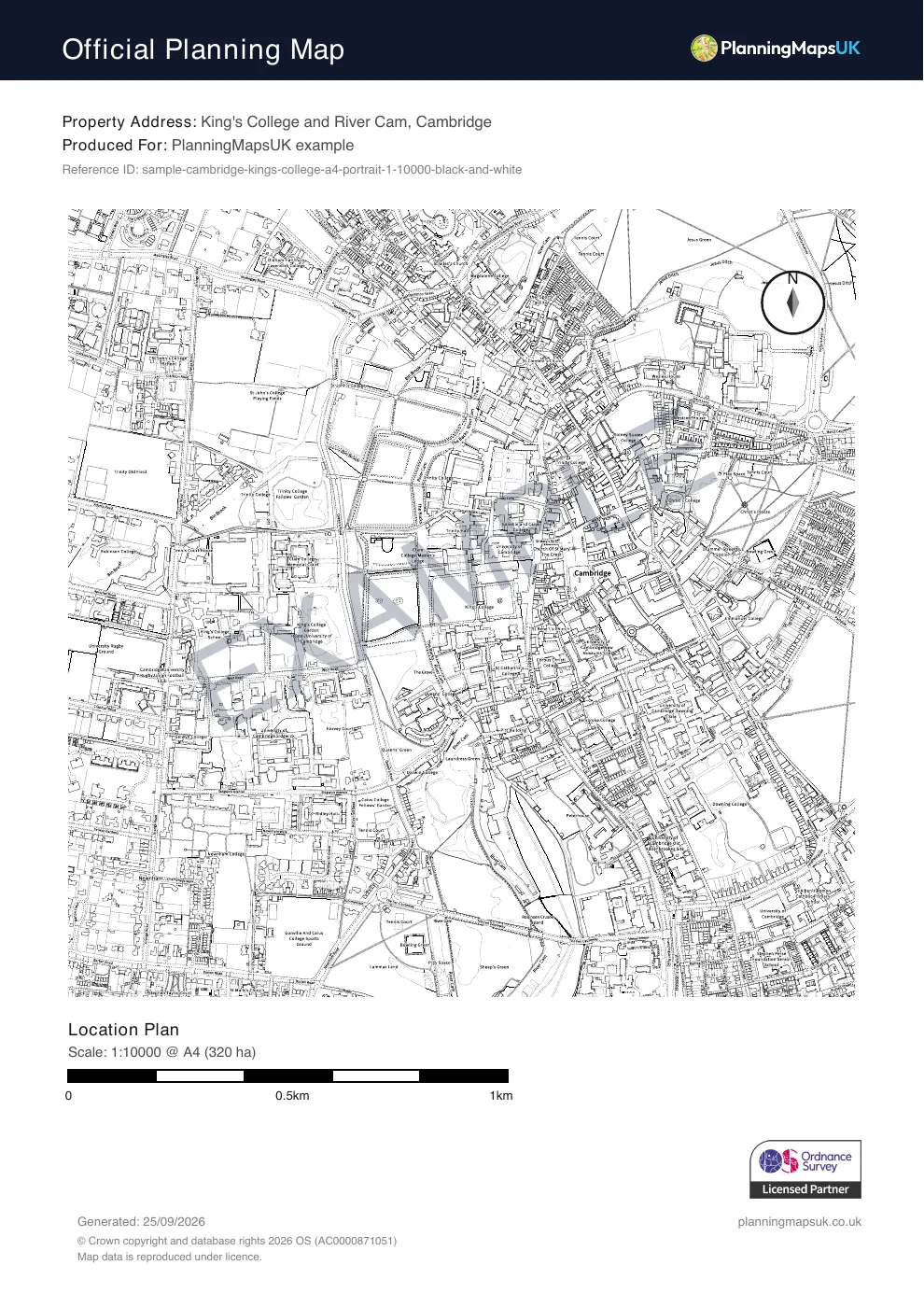 Black and white 1:10000 regional context plan sample of Cambridge