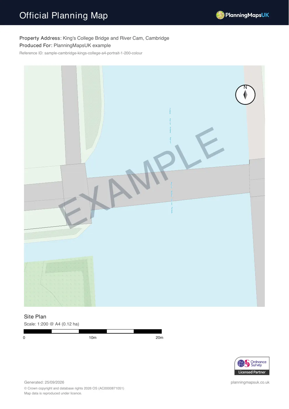 Colour 1:200 site plan sample of Cambridge