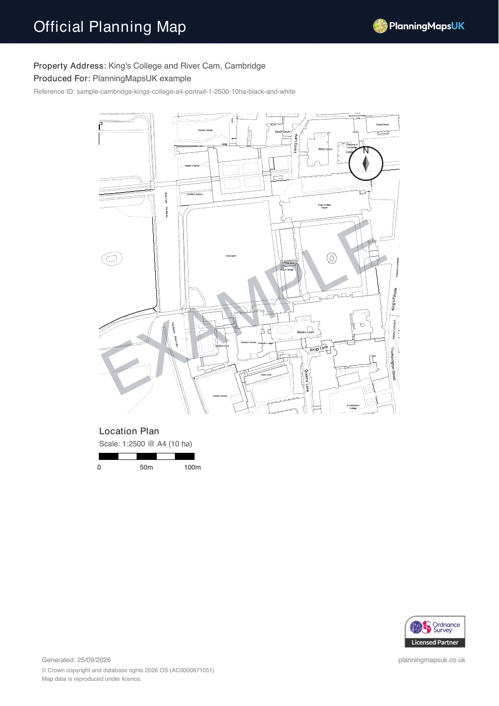 Black and white 1:2500 rural plan sample of Cambridge
