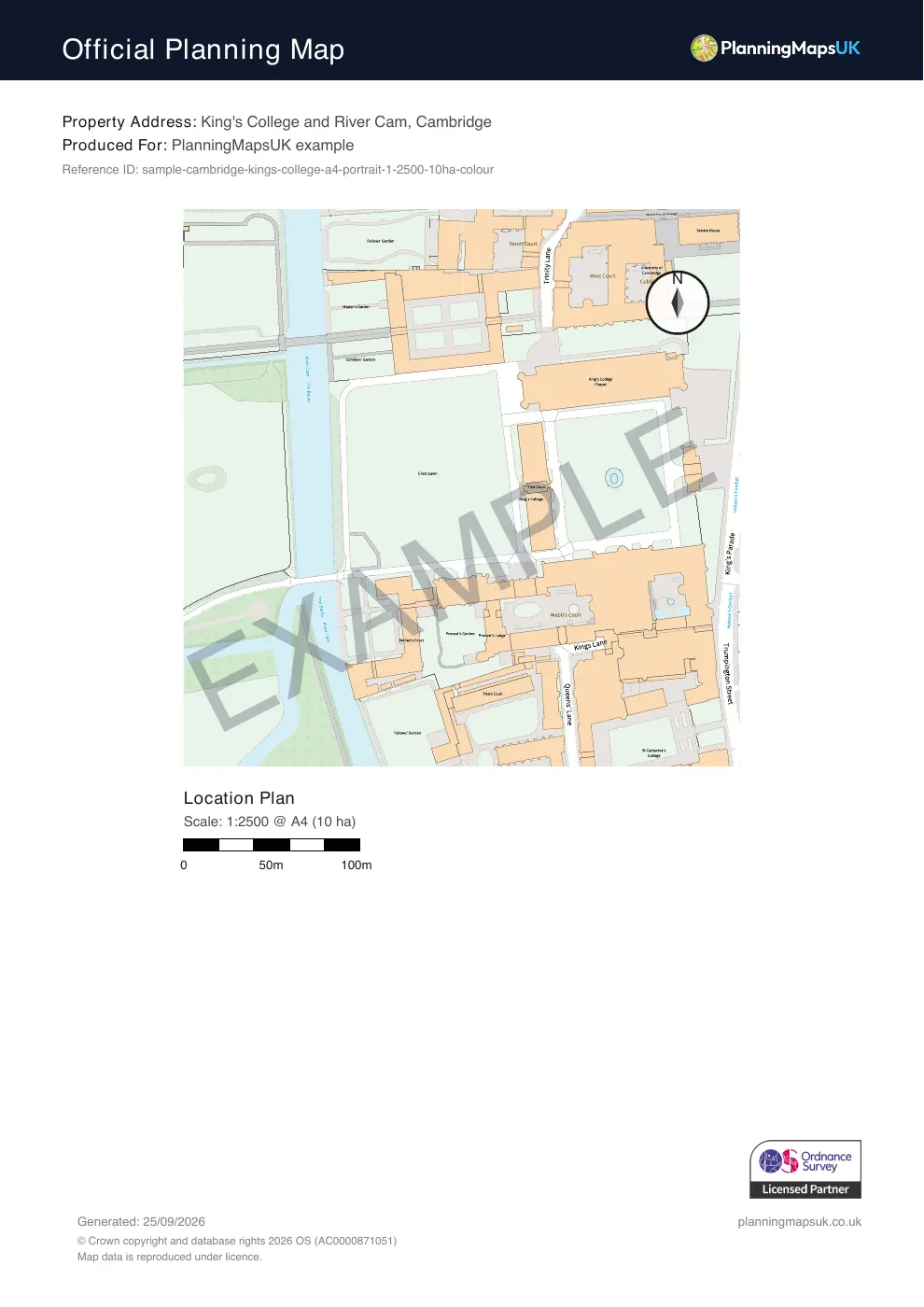 Colour 1:2500 rural plan sample of Cambridge