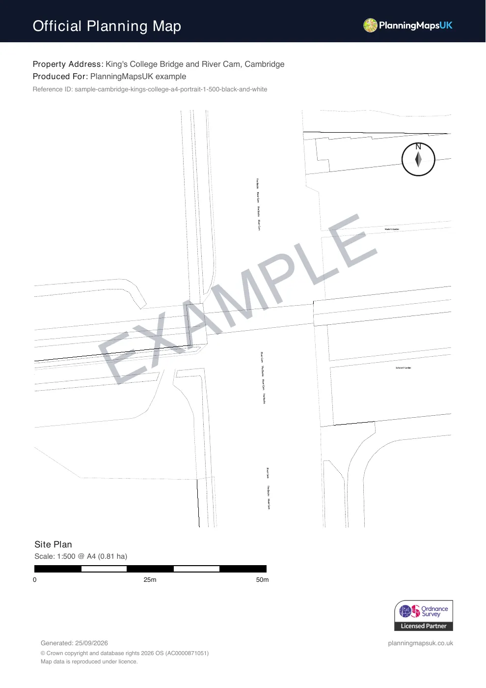 Black and white 1:500 block plan sample of Cambridge