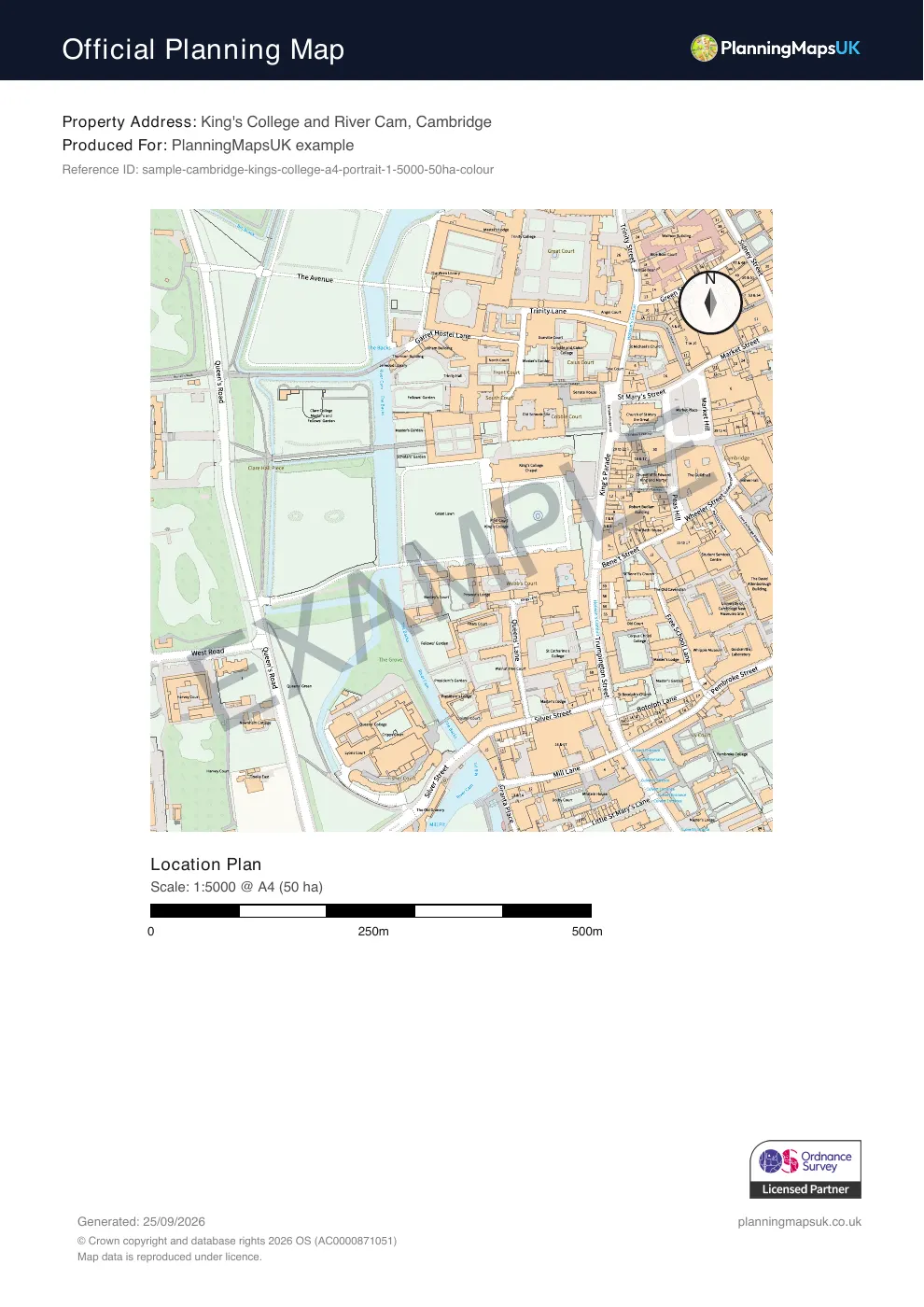 Colour 1:5000 large-area plan sample of Cambridge