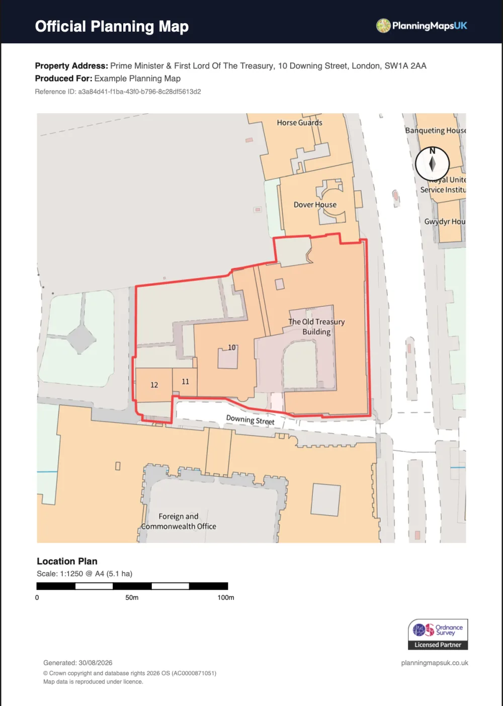 PlanningMapsUK 1:1250 site location plan example UK site location plan for planning permission at 1:1250 with a red-line boundary around 10 Downing Street