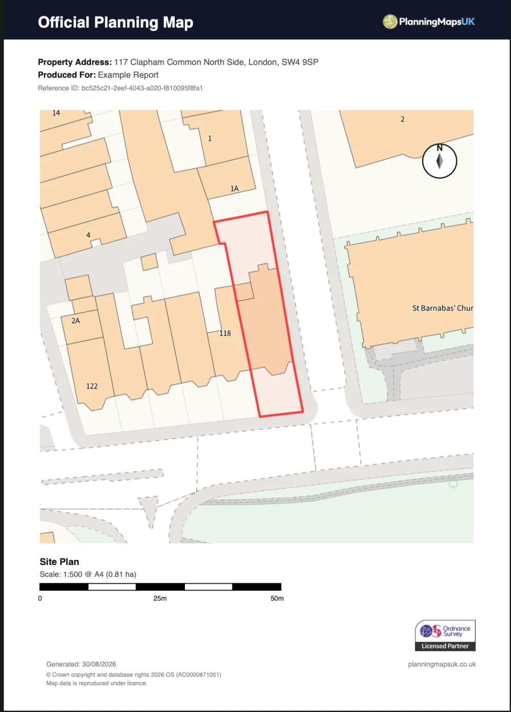 Site plan for planning application example Site plan for a UK planning application showing the property and red-line site boundary at 1:500