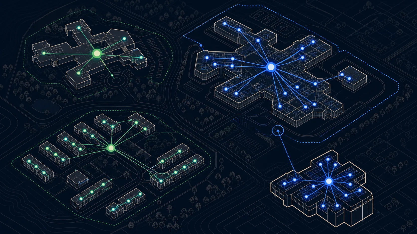 Abstract AddressBase Plus render showing parent-child UPRN relationships across site and sub-building nodes