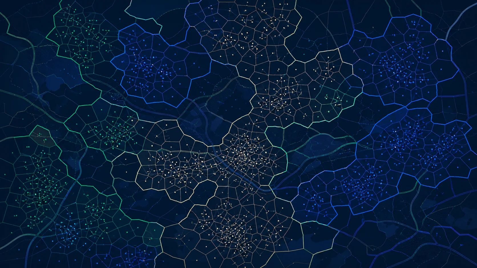 Abstract Code-Point with Polygons render showing postcode polygon cells around address points